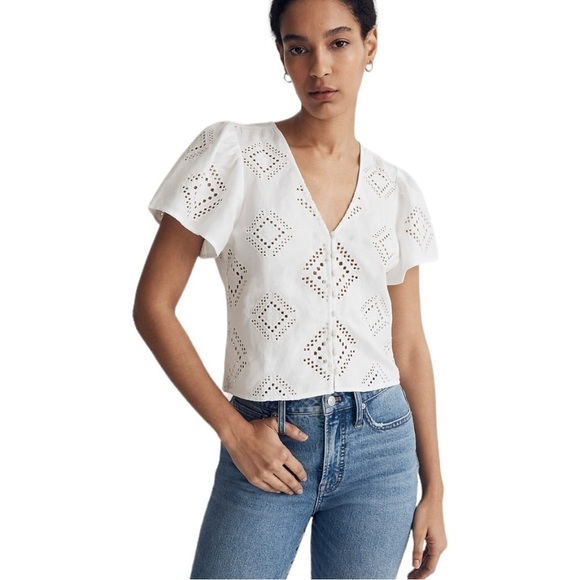 Madewell Tops - MADEWELL - NWT - Eyelet Flutter-Sleeve Top Size Medium White